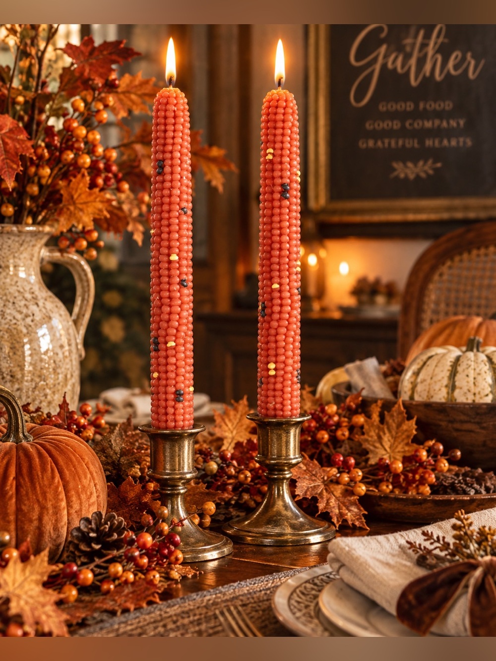 NWT Ashland Fall Corn Cob Taper Candles 10” Set of 2 Autumn Harvest Decor
